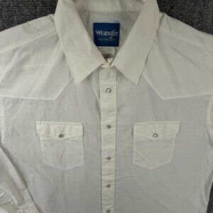 Wrangler Long Sleeve Pearl Snap Up Shirt Woven Western White 17 34 Cotton Blend
